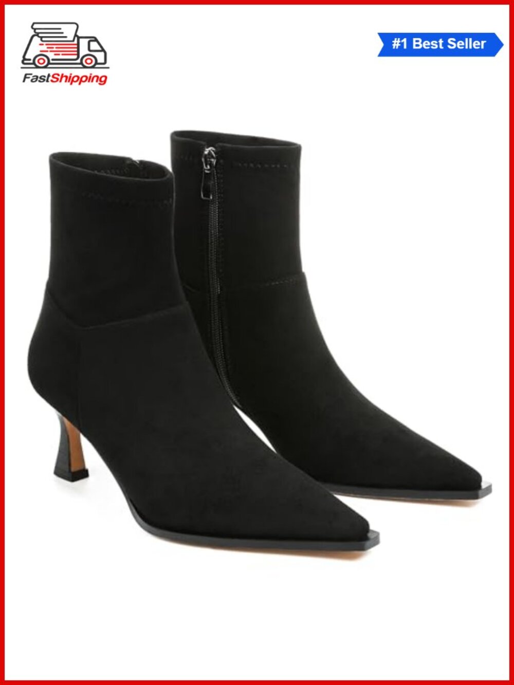 ✨ Kitten Heel Ankle Boots Pointed Toe Side Zipper Faux Leather Booties